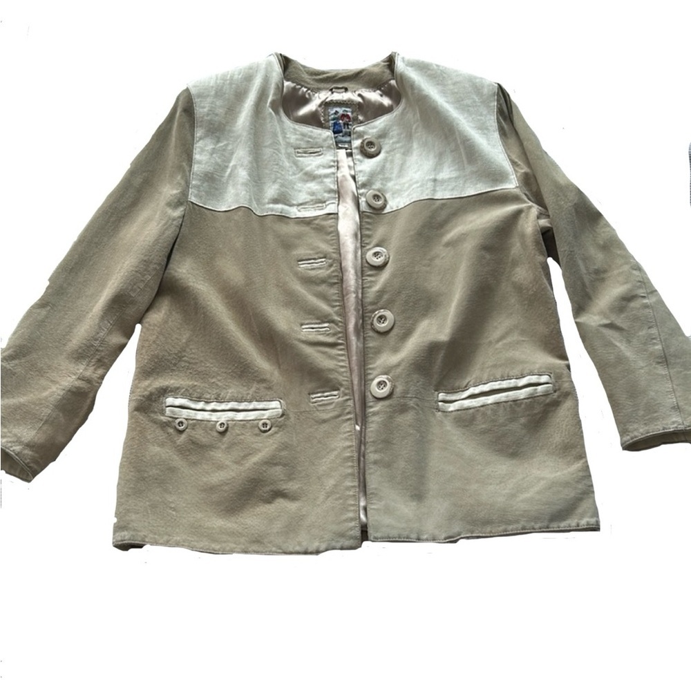 Trachten-Mad’l Vintage Suede & Linen Jacket – Size L – Made in Germany